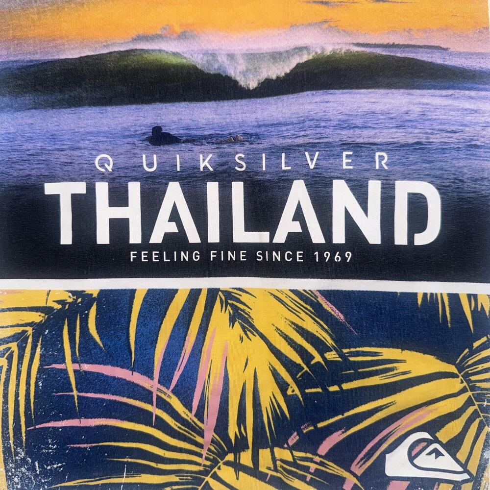 QUIKSILVER THAILAND GRAPHIC T SHIRT MENS SIZE SMALL S WHITE TROPICAL SURF
